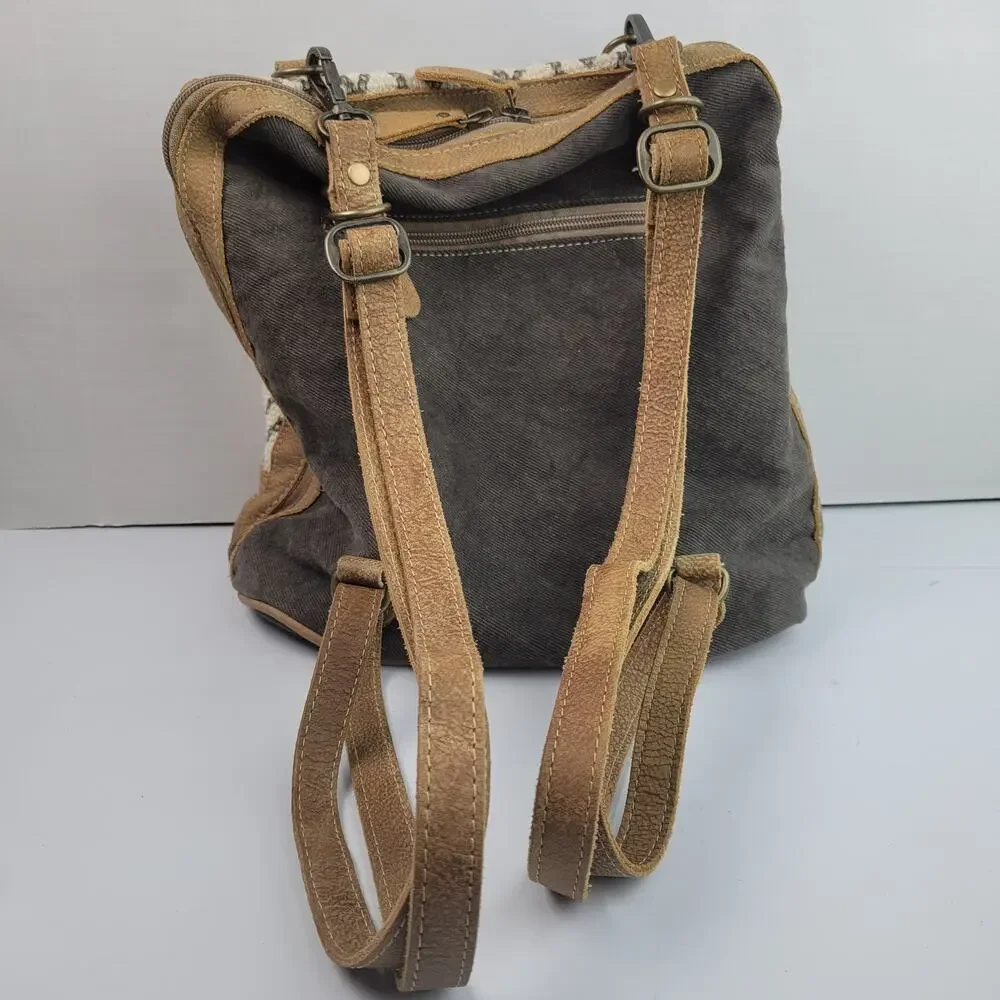 Myra bag Amber upcycled canvas & cowhide backpack S-1332
